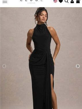 HARI Black High-Neck Draped Maxi Dress
